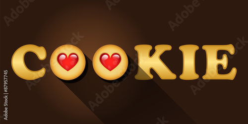 cookie word with top view of strawberry jam cookies