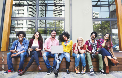 Diverse Group People Hanging Out Campus Concept photo