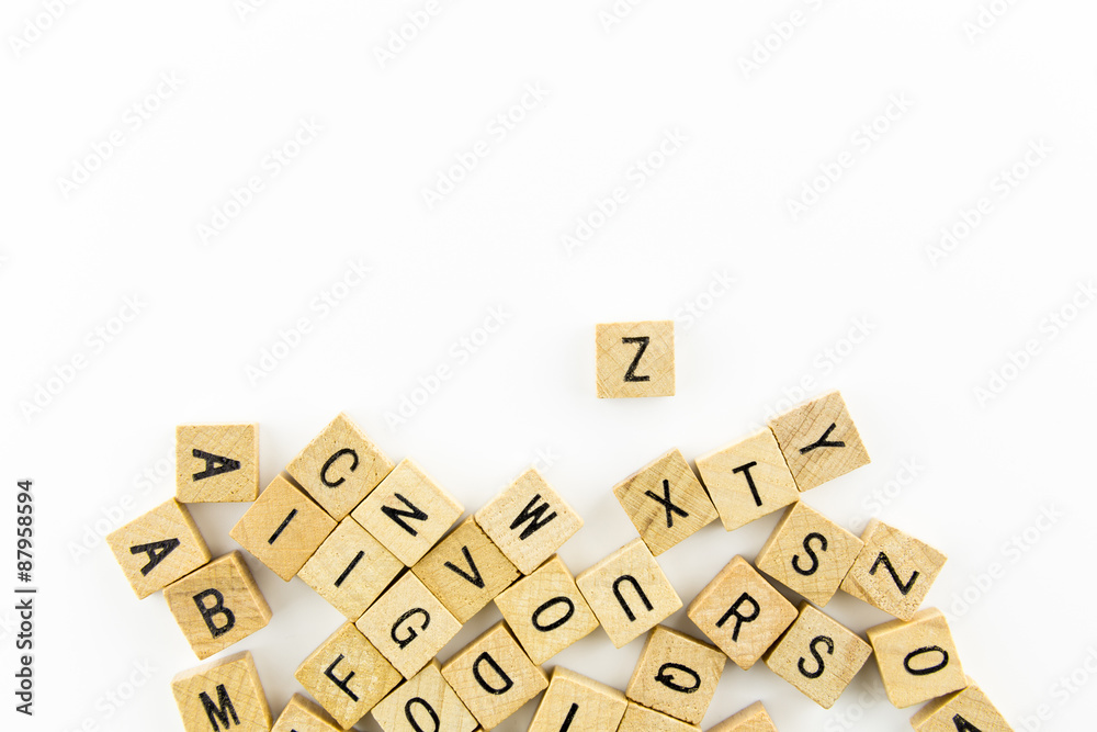 Wooden alphabet blocks with many letters Wooden alphabet blocks with many letters