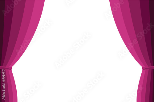 Pink curtain opened on a white background.