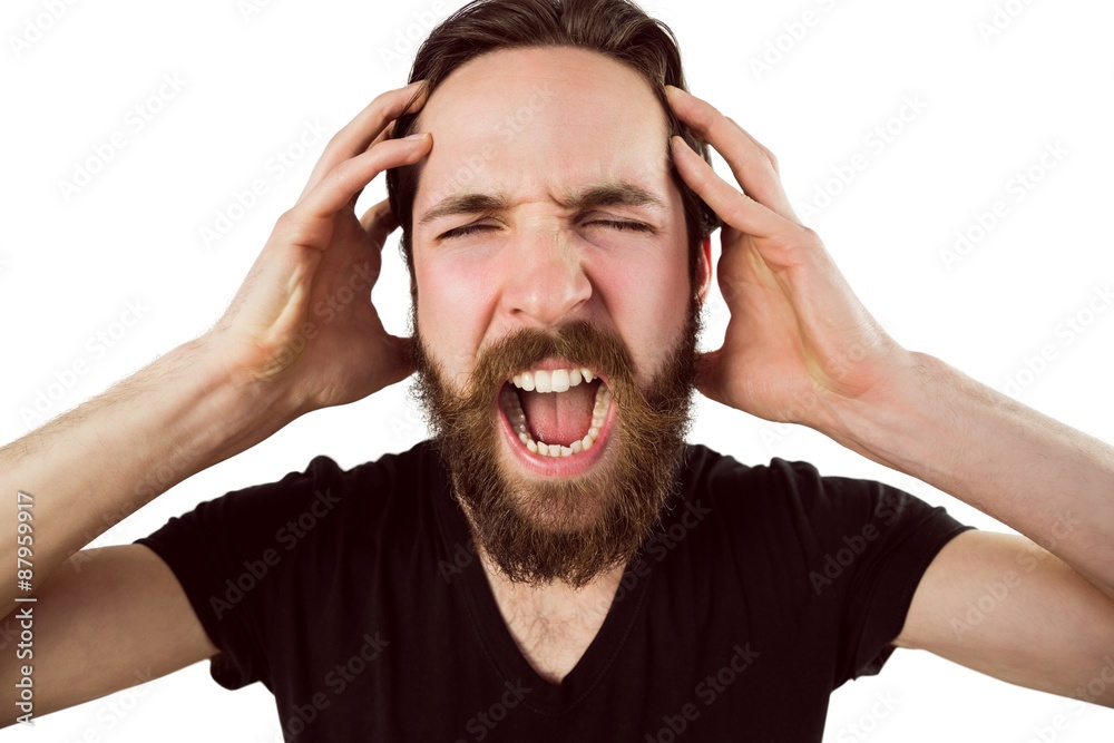 Handsome hipster shouting at camera Handsome hipster shouting at camera