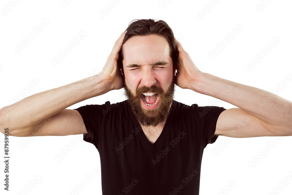 Handsome hipster shouting at camera Handsome hipster shouting at camera