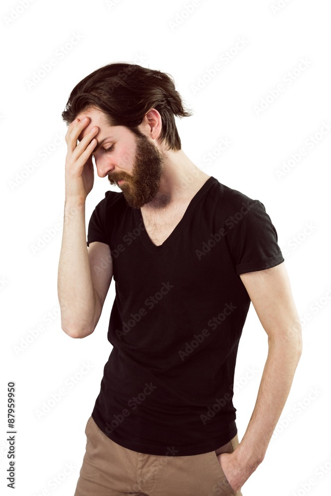 Handsome hipster with head in hand Handsome hipster with head in hand