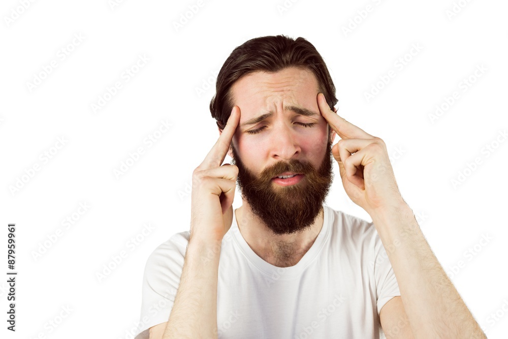 Handsome hipster getting a headache Handsome hipster getting a headache