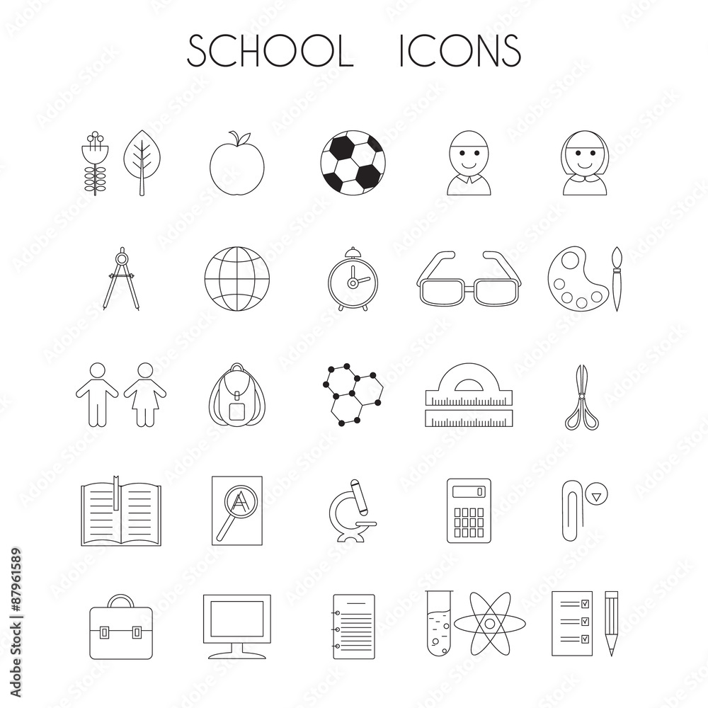 Fototapeta premium Linear school icons