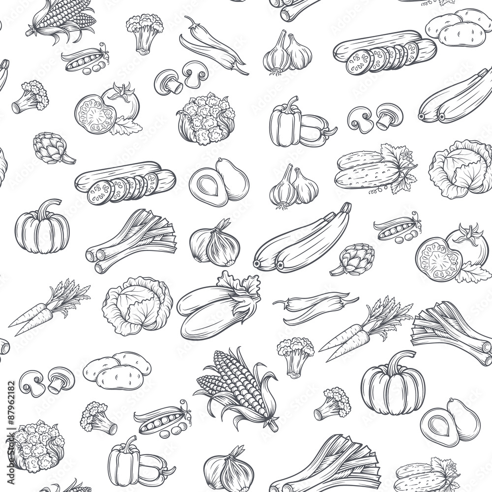 Seamless pattern with hand drawn vegetables. Seamless pattern with hand drawn vegetables.