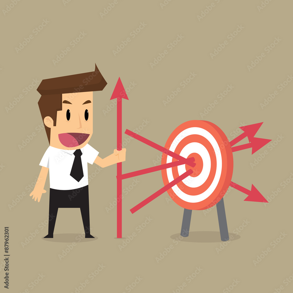 businessman throwing arrows at the target precisely, goal of the businessman throwing arrows at the target precisely, goal of the