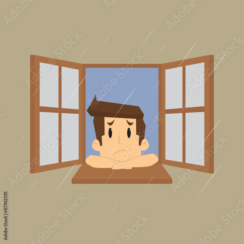businessman with a rainy season that boring