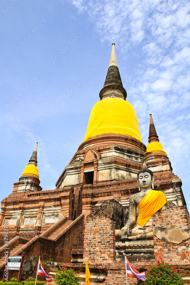 Old Temple Architecture , Wat Yai Chai Mongkol at Ayutthaya, Thailand