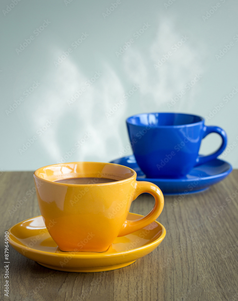 steaming coffee cup on table steaming coffee cup on table