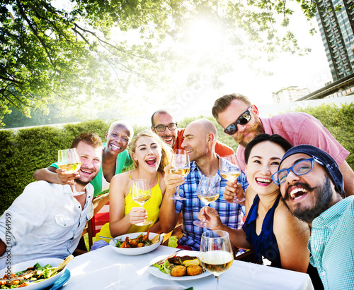 Friends Dining Outdoors Party Cheerful Concept