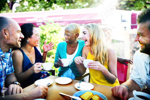 Diverse People Coffee Shop Outdoors Chat Concept