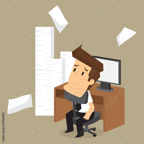 businessman lazy work, accumulation of work