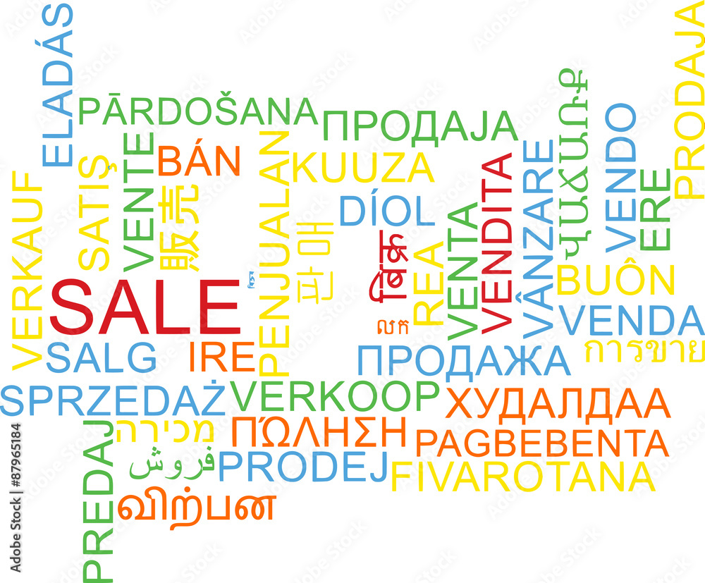 Sale multilanguage wordcloud background concept