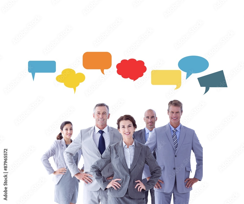 Composite image of business colleagues standing in a row Composite image of business colleagues standing in a row