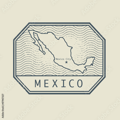 Stamp with the name and map of Mexico