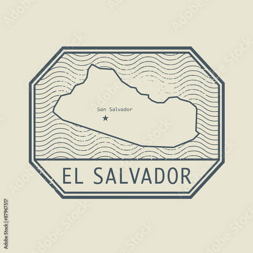 Stamp with the name and map of El Salvador