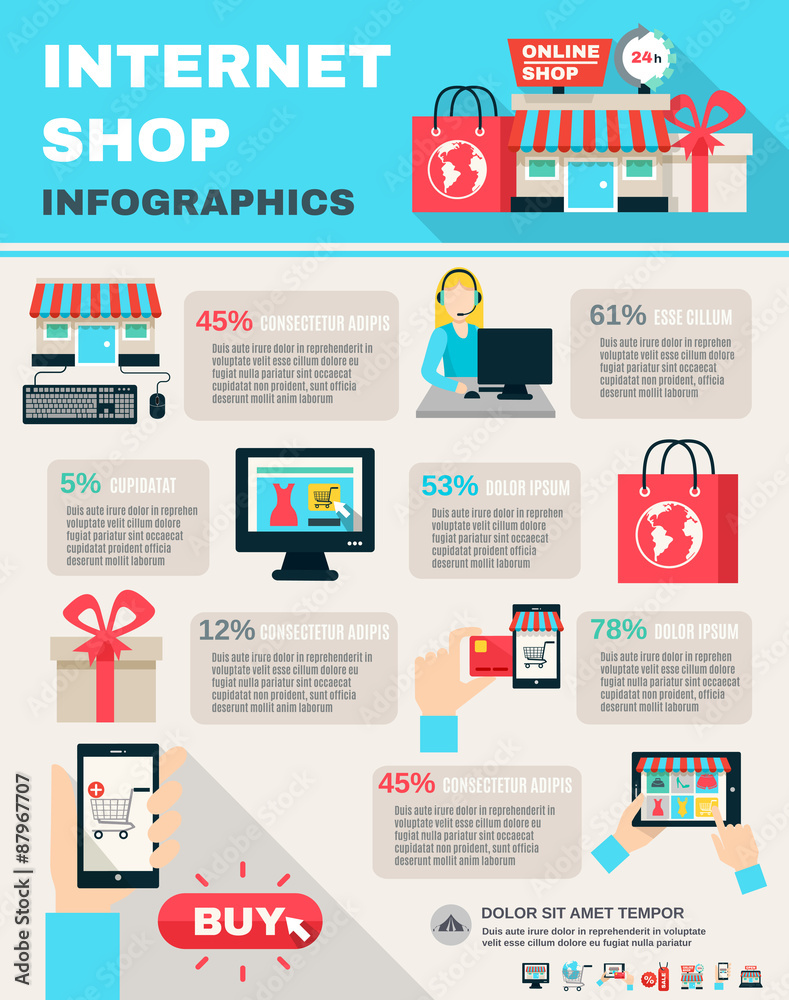 Internet Shopping Flat Infographic 