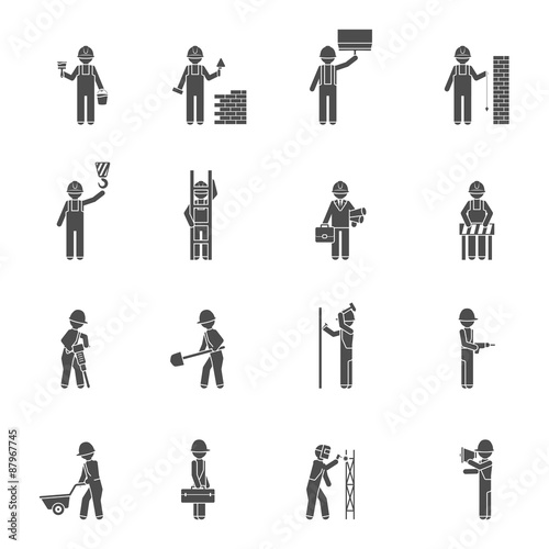 Builders Silhouette Flat Icon Set 