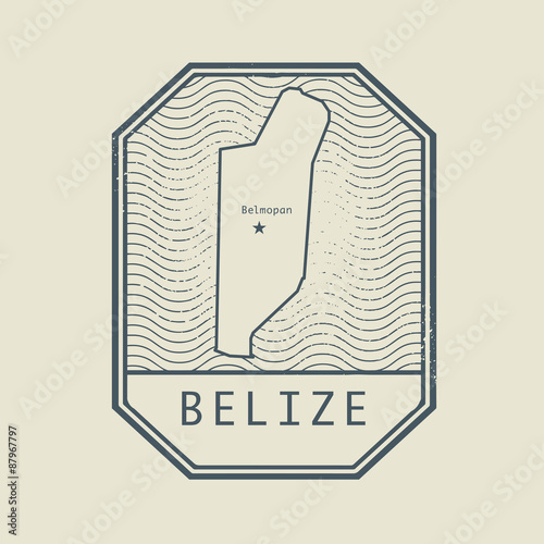 Stamp with the name and map of Belize