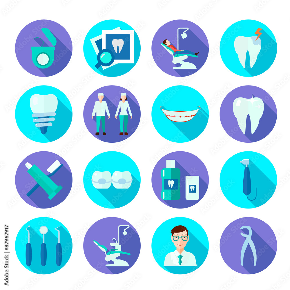 Fototapeta premium Dental Flat Icon Set