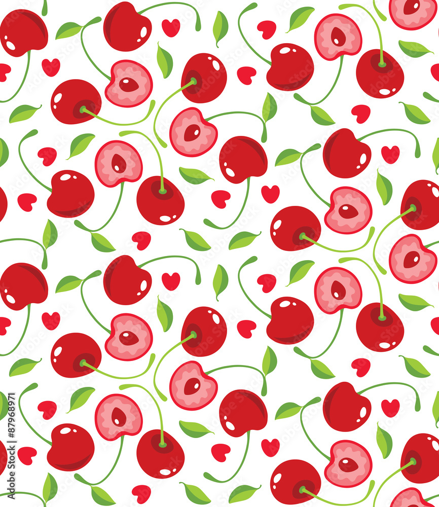 Cherries and hearts, Valentine's day seamless pattern Cherries and hearts, Valentine's day seamless pattern