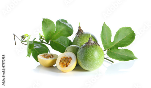 Passion Fruit with Vine leaves Isolated
