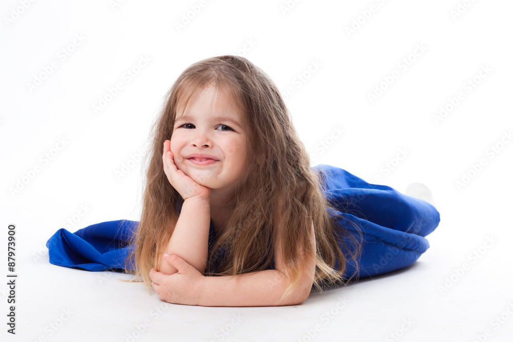 cute little girl posing in blue dress cute little girl posing in blue dress