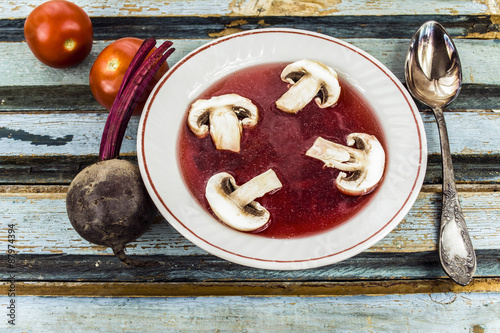 red soup with mushrooms