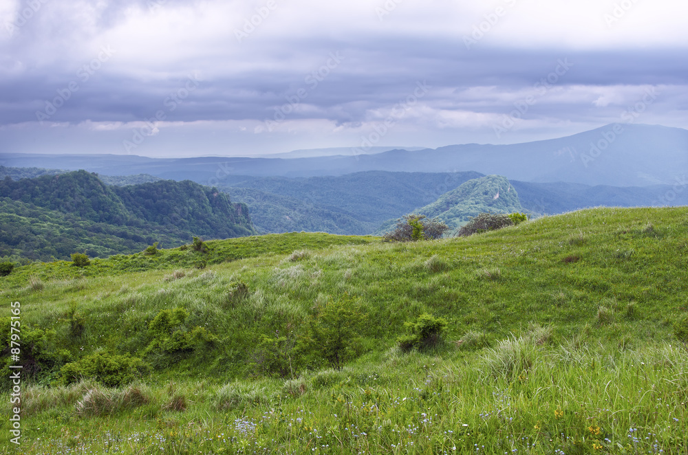 Fototapeta premium View on green hills and mountains in Georgia