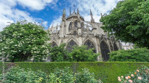 The rear view of the Notre Dame Cathedral in Paris