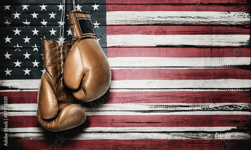 Canvas Print American flag and boxing gloves