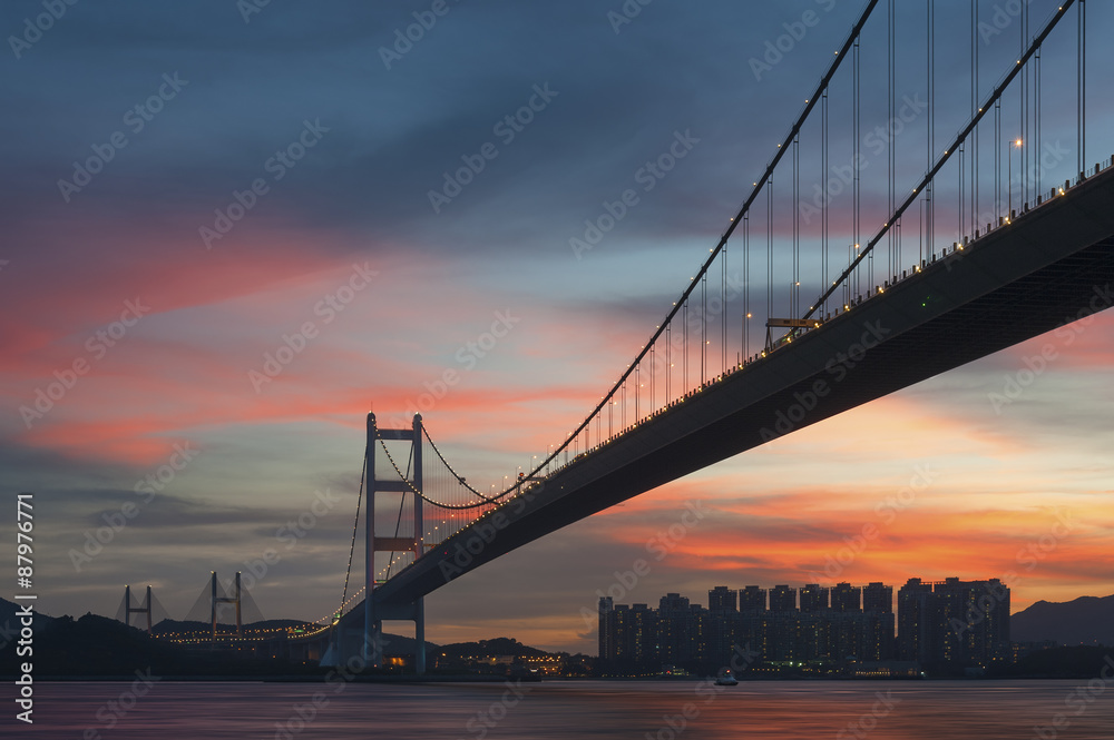 Tsing Ma bridge in Hiong Kong under sunset Tsing Ma bridge in Hiong Kong under sunset
