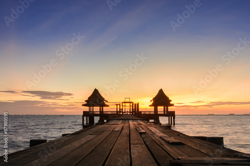 Twilight wood bridge at Djittabhawan Temple