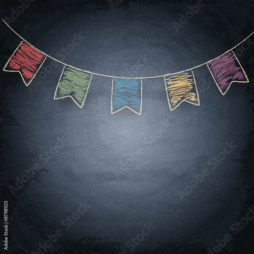 Chalkboard background with drawing bunting flags