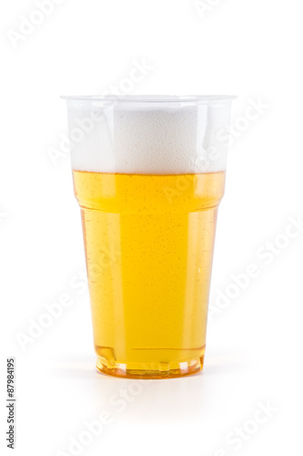 Plastic glass of beer