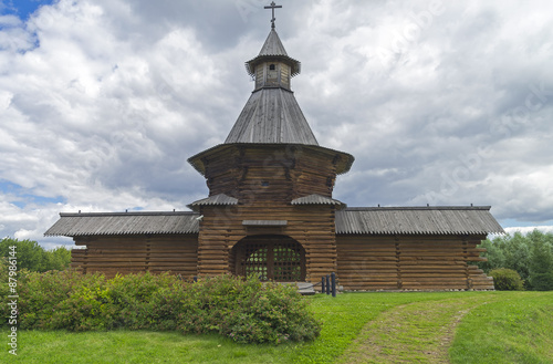 Tower and fragment of the wall of a Russian Orthodox monastery.