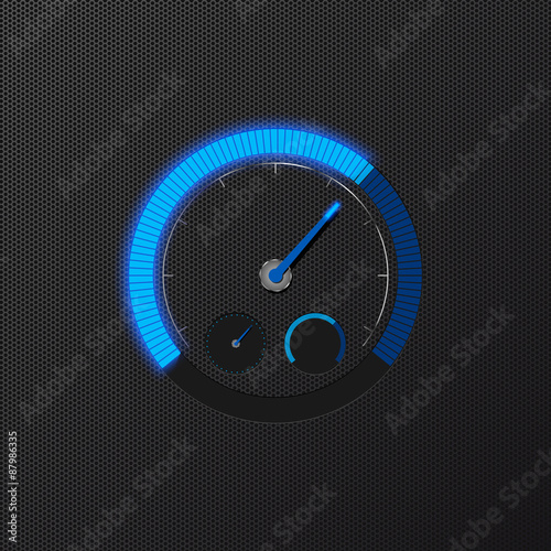 Blue speedometer on carbon background