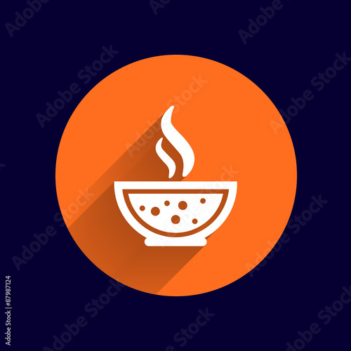 Bowl of Hot Soup with spoon Line Art. Icon isolated
