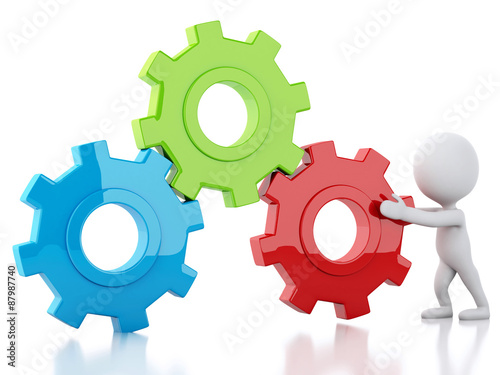 3d White business people and gear mechanism
