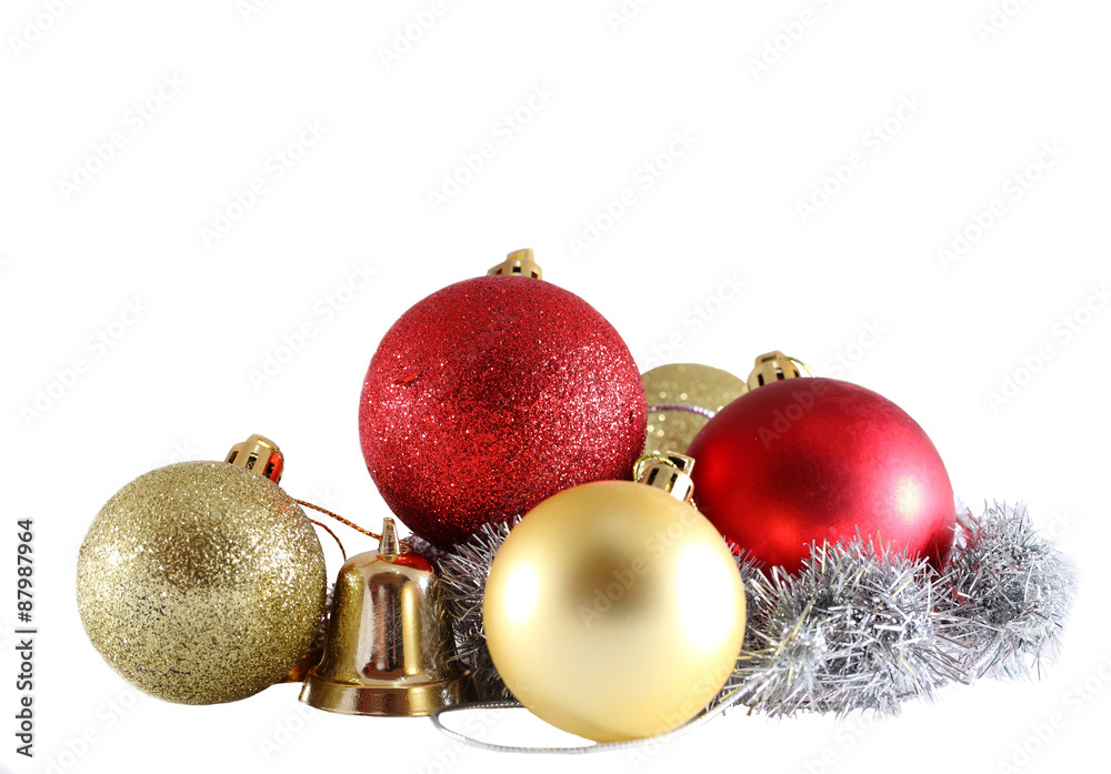 Red Christmas balls with fir branch on white background. Red Christmas balls with fir branch on white background.