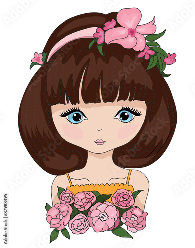 Beautiful romantic girl/cute girl/T-shirt Graphics/illustration princess girl/Vector Cute beautiful fashionable girl/design for children's books/happy and romantic girl graphic design