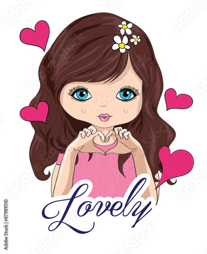 Beautiful romantic girl/cute girl/T-shirt Graphics/illustration princess girl/Vector Cute beautiful fashionable girl/design for children's books/happy and romantic girl graphic design/girl vector