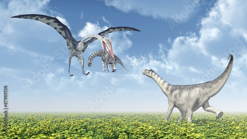 Quetzalcoatlus attacks a Camarasaurus © Michael Rosskothen