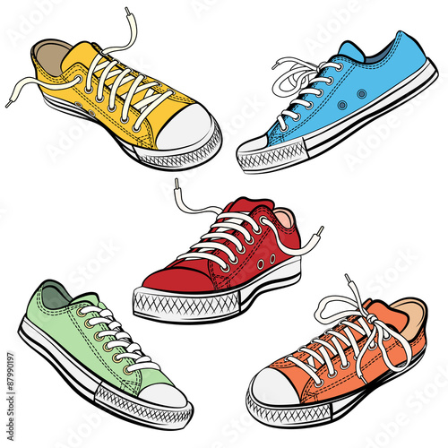 Sport shoes or sneakers icons in different views