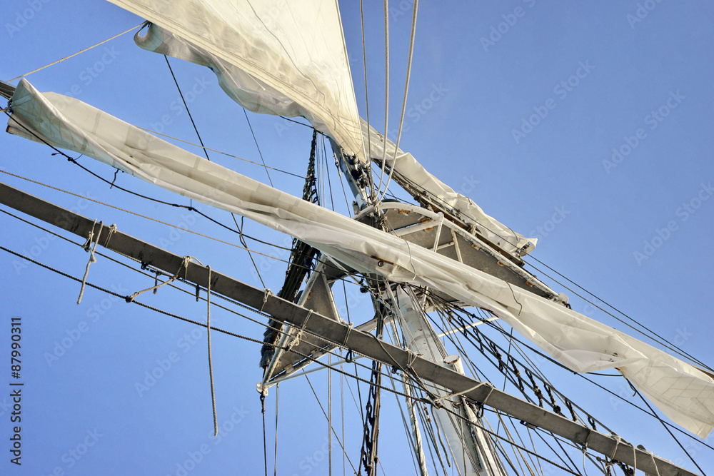 Fototapeta premium Sailing boat in the sea, blue sky