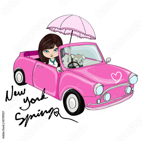 T-shirt Graphics/fairy tale illustrations for children/Beautiful romantic girl/cute girl/Vector Cute beautiful fashion girl/new york city/vector girl
