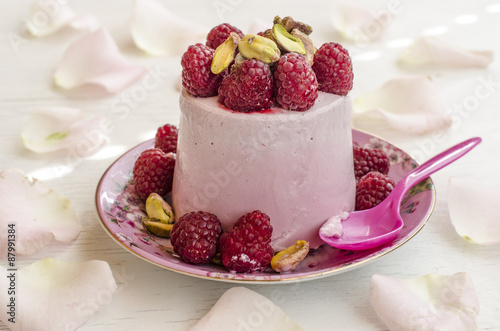 Indian kulfi raspberry ice cream with raspberry and pistachios 