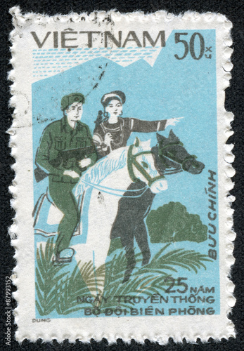stamp printed in Vietnam shows Frontier Forces