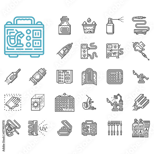 Tattoo items line icons set